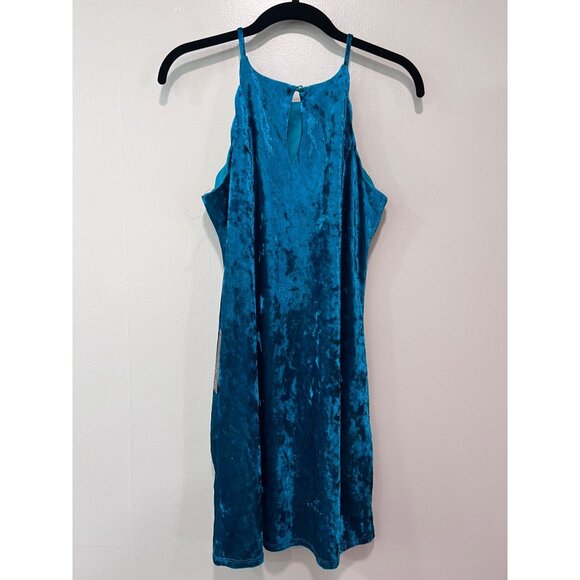 BCX Dress Teal Velvet Sleeveless A-Line Dress With Keyhole & Button Closure Size - Picture 2 of 11